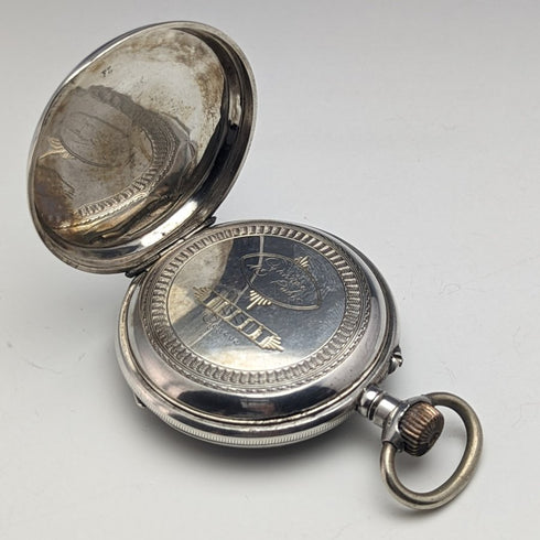 1900 年左右古董天梭懷錶銀色側殼圓柱形擒縱機構做工精良